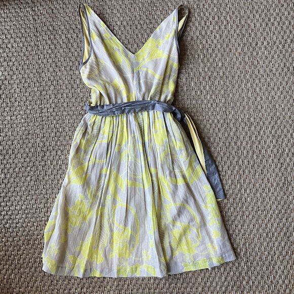 VTG Hype Silk Dress Y2K Yellow & Gray A-Line V-Neck Fit & Flare Womens 4 - Picture 2 of 6